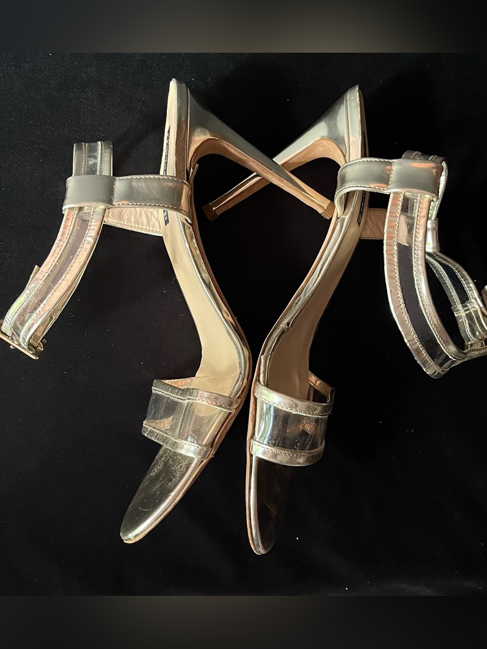 Claudia Ciuti Gold Metallic Strappy Heeled Sandals